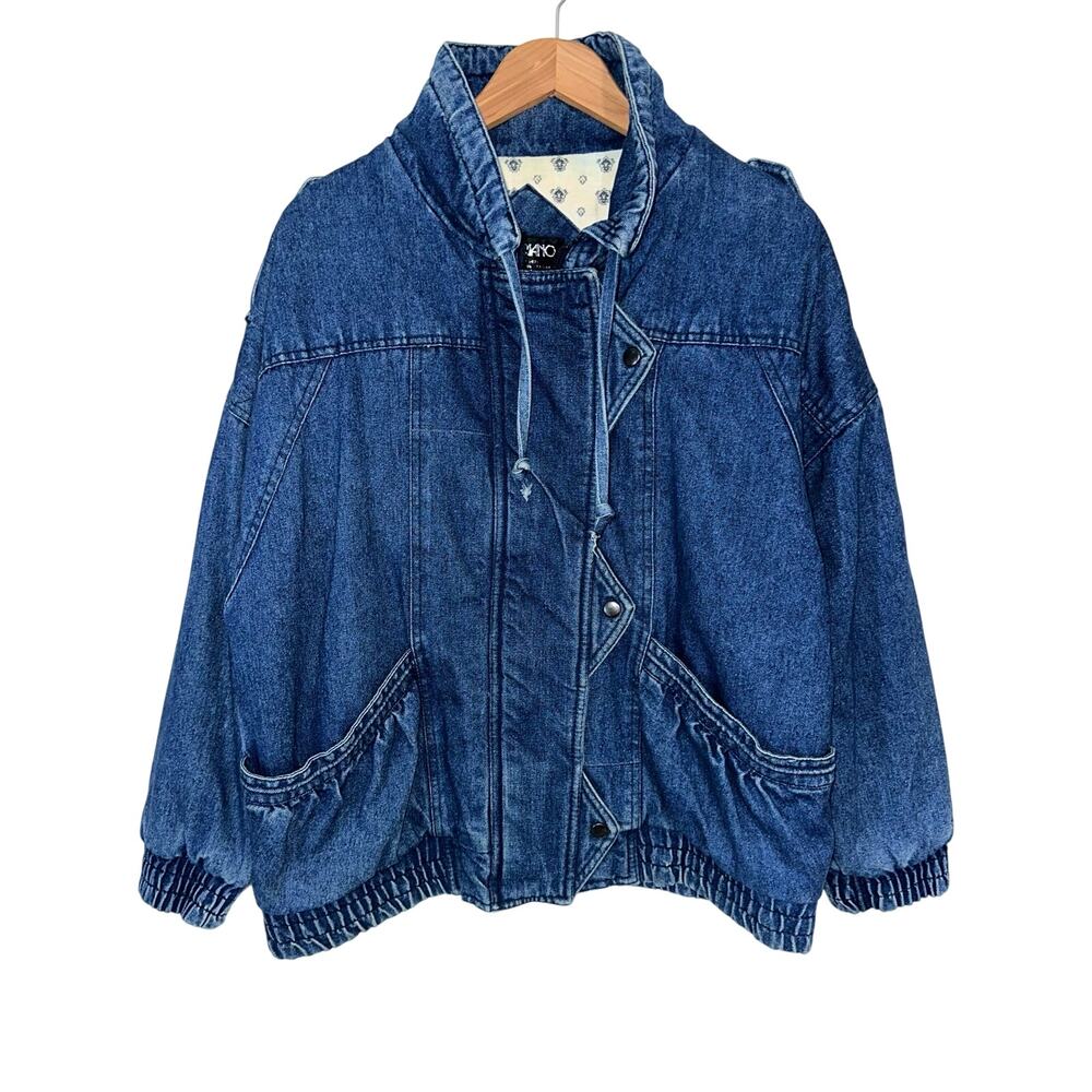 Vintage Fabriano 80s Denim High Collar Full Zip Coat Jacket Size L